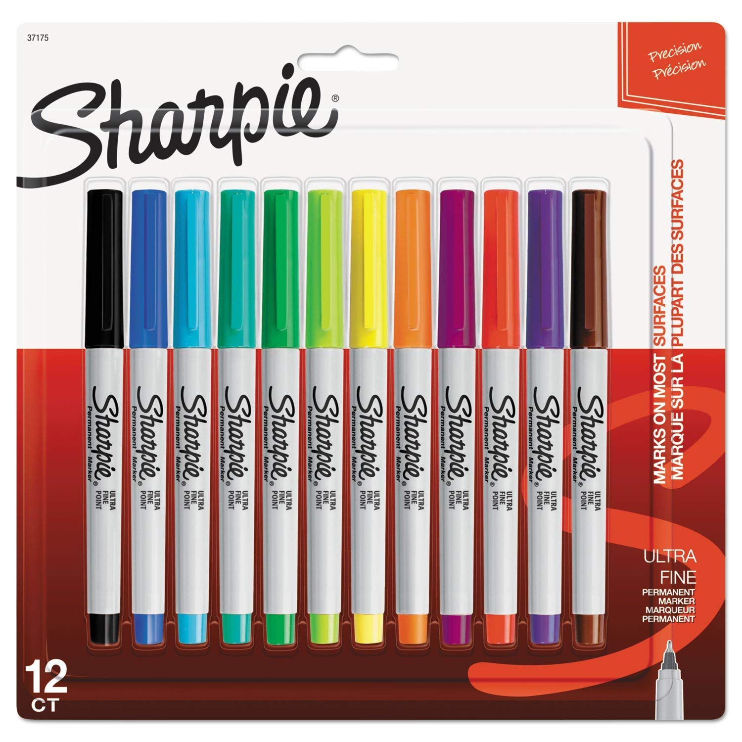 Sharpie Permanent Markers, Ultra-Fine Point, Assorted Colors, 12 Pack