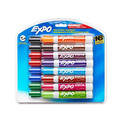 Expo® Low Odor Dry-Erase Markers, Chisel Tip, Assorted Colors, 16/pk
